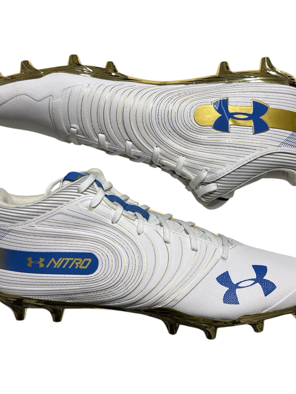 Under Armour White Blue and Gold Nitro Men’s Football Cleats